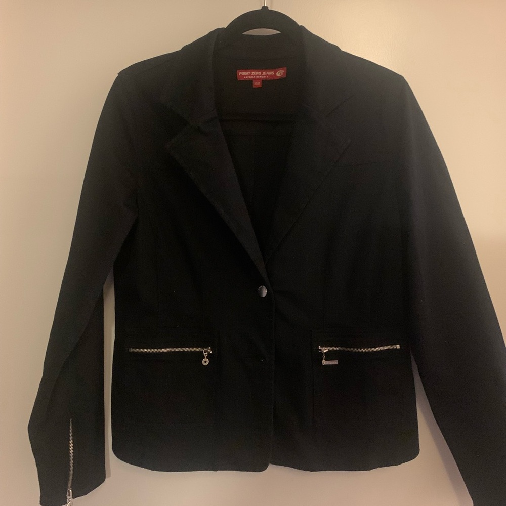 Point Zero Black Structured Blazer with Notched Lapels